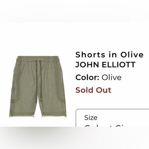 NWT John Elliott Khaki Cargo Shorts MEDIUM